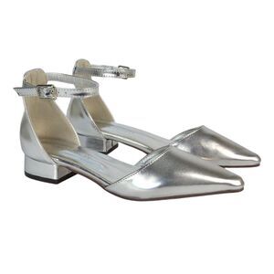 XY London Womens/Ladies Jenny Metallic Low Heel Court Shoes / Metallic Silver